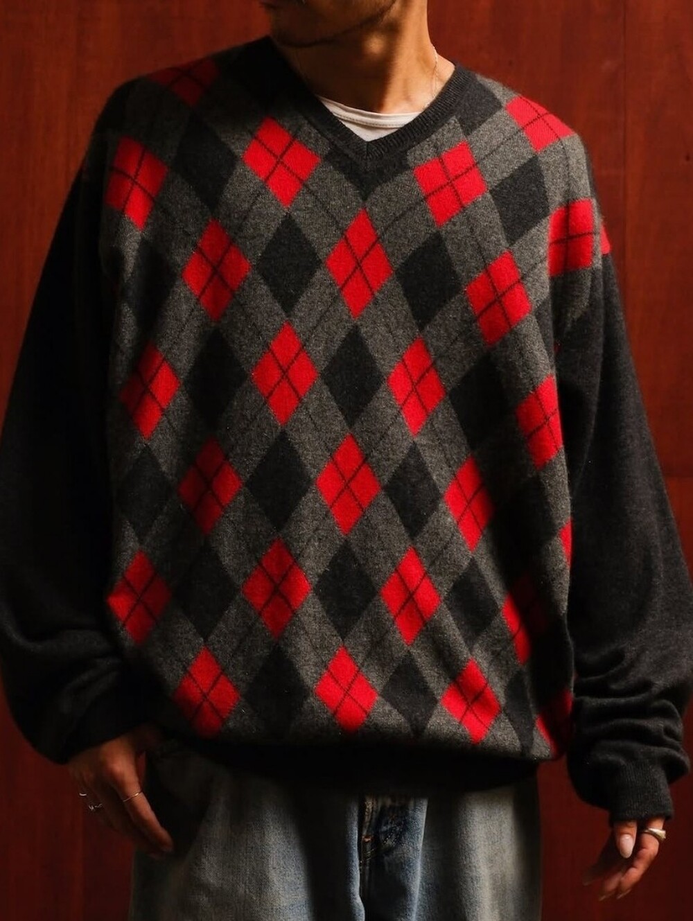 John Ashford Y2K cashmere classic V-neck argyle sweater
